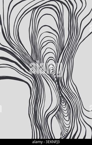 Abstract flowing black line pattern on light background Stock Photo
