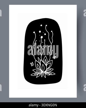 Minimal floral line art on dark rounded panel Stock Vector