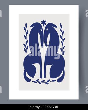 Decorative twin horse emblem with floral border Stock Vector