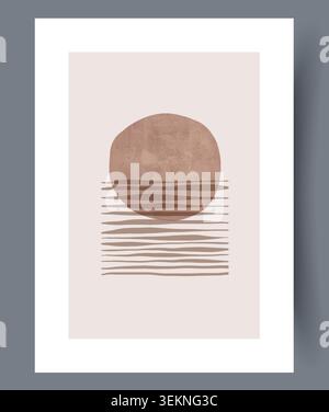 Minimal abstract sun landscape with layered horizon lines Stock Vector