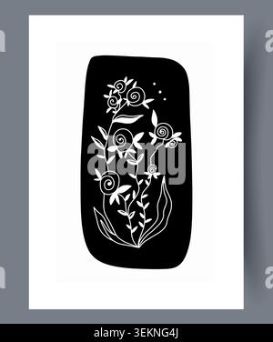 Decorative floral ornament in black rounded frame Stock Vector
