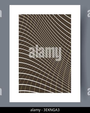 Abstract geometric wave pattern with curved white lines on brown background Stock Vector