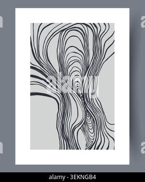 Abstract flowing black line pattern on light background Stock Vector