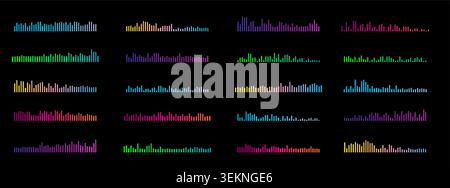 Black volume audio podcast sound waves. Audio sound wave. Waveforms frequency voice microphone signals. Music soundwaves tune equalizer vector set  Stock Vector