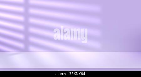 Gradient purple studio background with pink window light in blue violet room. Abstract 3d wall and floor for spring product backdrop limbo. Simple Stock Vector