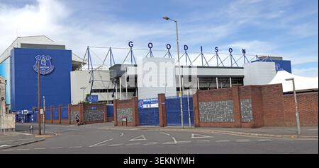 Goodison Park exterior and main gates, historic home of Everton FC in Liverpool, England, UK. Stock Photo