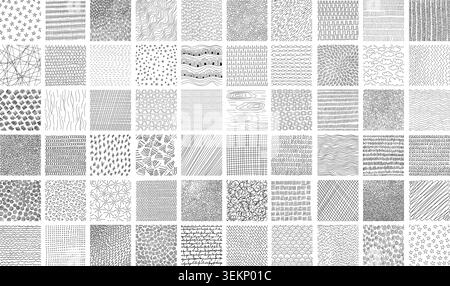 Crosshatch textures featuring hand-drawn line work and doodle pattern vector illustration set. Stock Vector