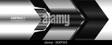 Silver and black metallic gradient arrows. Metal gradation abstract background. Vector illustration wide banner Stock Vector