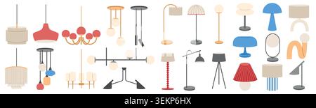 Aesthetic hanging lamps in Scandinavian, loft, and contemporary styles for home decor Stock Vector
