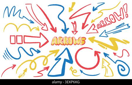 Colorful Hand Drawn Arrows Doodle Set Bright Sketch Collection Stock Vector