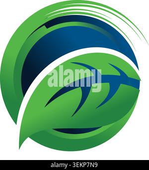 Modern eco-inspired leaf logo featuring flowing curves, circular elements, and vibrant colors symbolizing sustainability, growth, and nature. Stock Vector