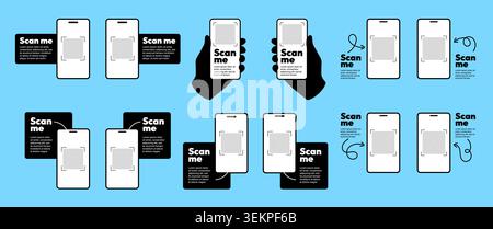 Web QR code sticker frame mockup. Smartphone digital payment barcode square border design vector illustration. Mobile app information screen scanner badge retail product discount tag graphic. Stock Vector