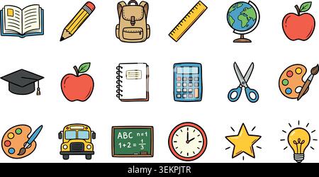 Back to school illustrations hand drawn. Vector illustration Stock Vector