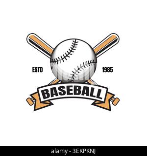 Vintage Baseball Emblem with Ribbon and Crossed Bats Suitable for Baseball Tournaments, Championships, Leagues, School Competitions Stock Vector