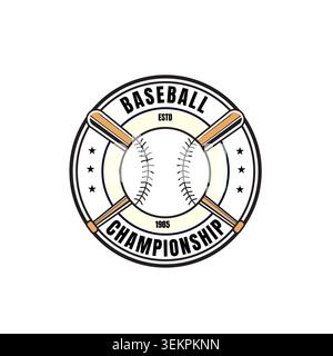 Baseball Tournament Championship Badge Logo featuring Crossed Bat and Ball Emblems in a clean, vintage style. Perfect for Baseball Tournaments, Champi Stock Vector