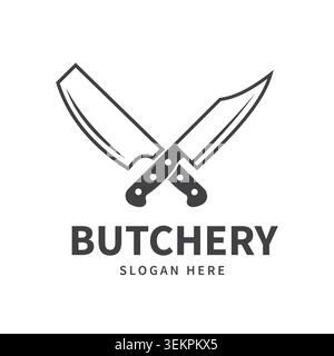Crossed Meat Cleaver and Chef Knife Logo Stock Vector