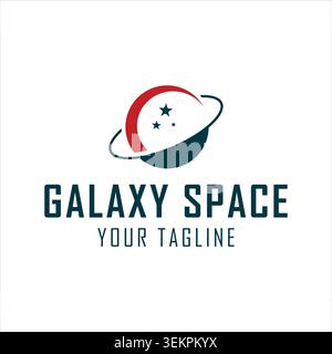 Planet With Ring And Stars Logo. Symbol Of Space, Astronomy, Global, And Technology Stock Vector