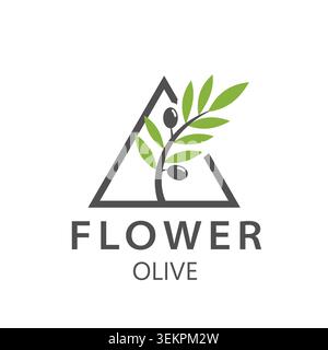 Olive Branch in Triangle Frame Logo Stock Vector