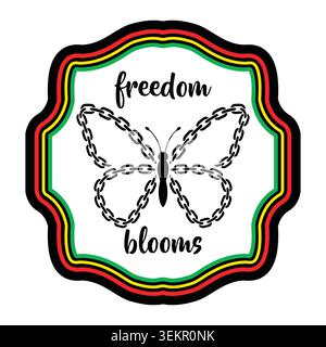 Elegant Juneteenth vector artwork showcasing a butterfly formed from broken chains as a powerful symbol of freedom, resilience, and empowerment Stock Vector