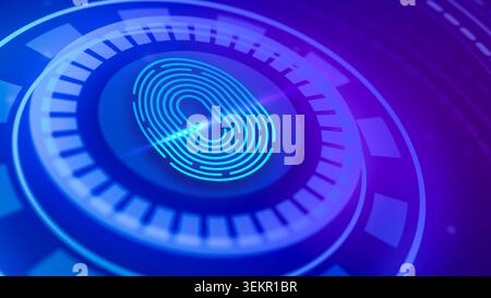 Biometric fingerprint icon on a futuristic interface, representing digital security, personal identification, and data authentication Stock Photo