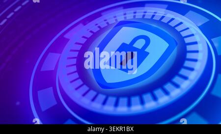 Cybersecurity icon featuring a padlock within a shield, representing secure digital protection and online data privacy Stock Photo