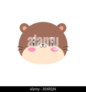 Cute Kawaii Otter Face Flat Vector Illustration on white background Stock Vector