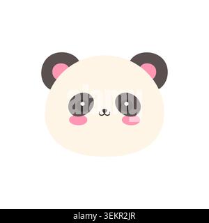 Cute kawaii panda face flat vector illustration on white background Stock Vector