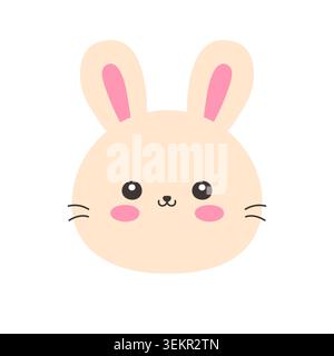 Cute kawaii bunny face flat vector illustration on white background Stock Vector