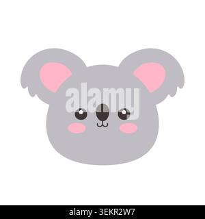 Cute Kawaii Koala Face Flat Vector Illustration on white background Stock Vector