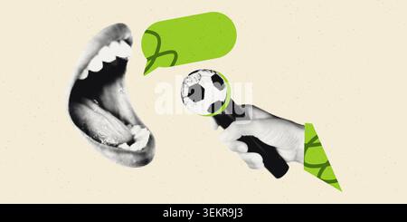 Football commentary interview halftone collage vector illustration Stock Vector