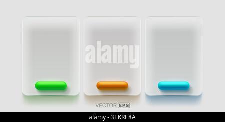Glassmorphism UI elements with colorful buttons on a bright background. Perfect for modern web and app design. Vector illustration. Stock Vector
