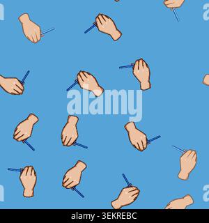 seamless pattern Hand holding pen writing or drawing concept Stock Vector