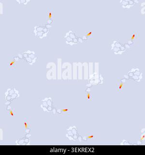 seamless pattern trajectory rocket smoke trail cartoon vector Stock Vector