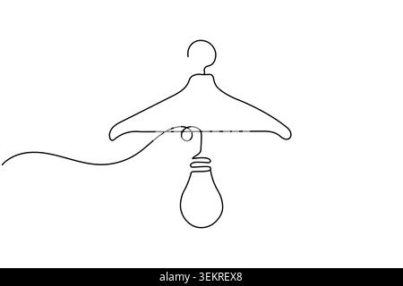 Continuous line drawing clothes hanger combined with light bulb Stock Vector