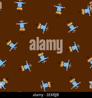 seamless pattern scare scarecrow cartoon vector Stock Vector