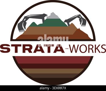 Excavation company logo earth strata layers Stock Vector