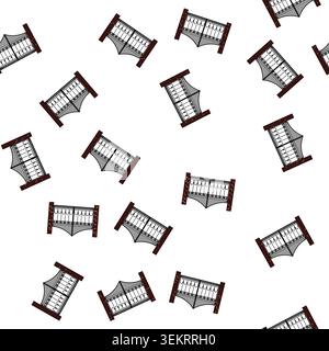 pattern Ornate iron gate with brick pillars protecting entrance Stock Vector
