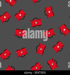seamless pattern cross first aid kit cartoon vector Stock Vector