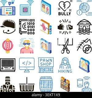Collection of various digital technology and lifestyle icons Stock Vector