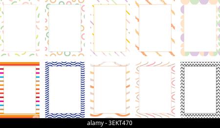 Colorful Pattern Frame Collection Decorative Rectangle Border Set Stock Vector