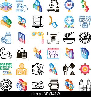 Diverse isometric icons collection illustrating various concepts Stock Vector