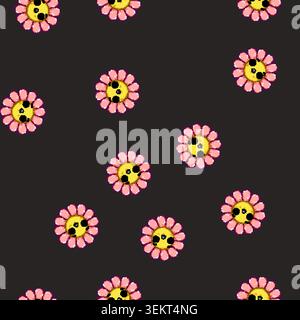 seamless pattern funny flower character cartoon vector Stock Vector