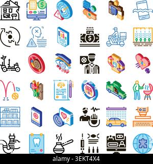 Diverse isometric icons illustrating modern business and challenges Stock Vector