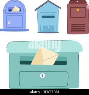 Mailboxes and letters for postal communication services Stock Vector