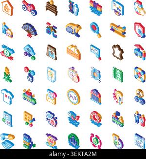 Isometric colorful collection of various design elements icons Stock Vector