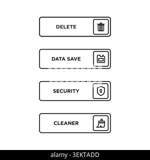 Minimal outline system action button collection featuring utility controls, security elements, storage actions, maintenance tools, and interface compo Stock Vector