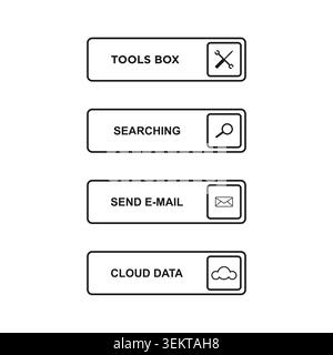 Collection of minimal line button elements featuring interface action icons for digital products, applications, websites, dashboards, and user interfa Stock Vector