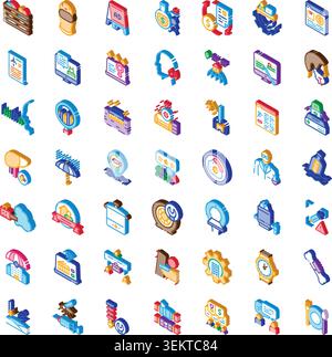 Isometric icons presenting business technology and service concepts set Stock Vector