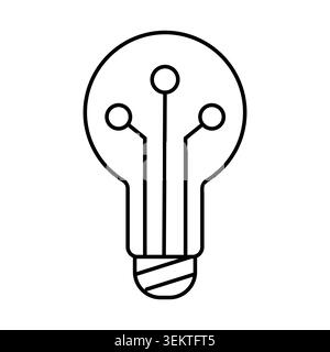 Abstract light bulb icon with microchips inside. Vector line art illustration for tech innovation concept, AI startup logo Stock Vector