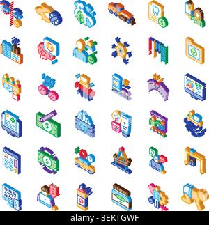 Isometric icon set representing diverse business concepts and industries Stock Vector
